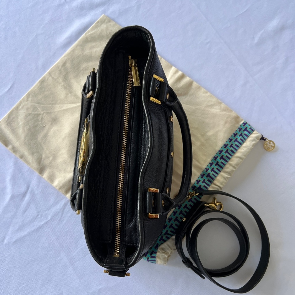 TORY BURCH Amanda Mini Satchel Black Pebbled Leather/Gold Logo Crossbody Bag - Picture 8 of 16